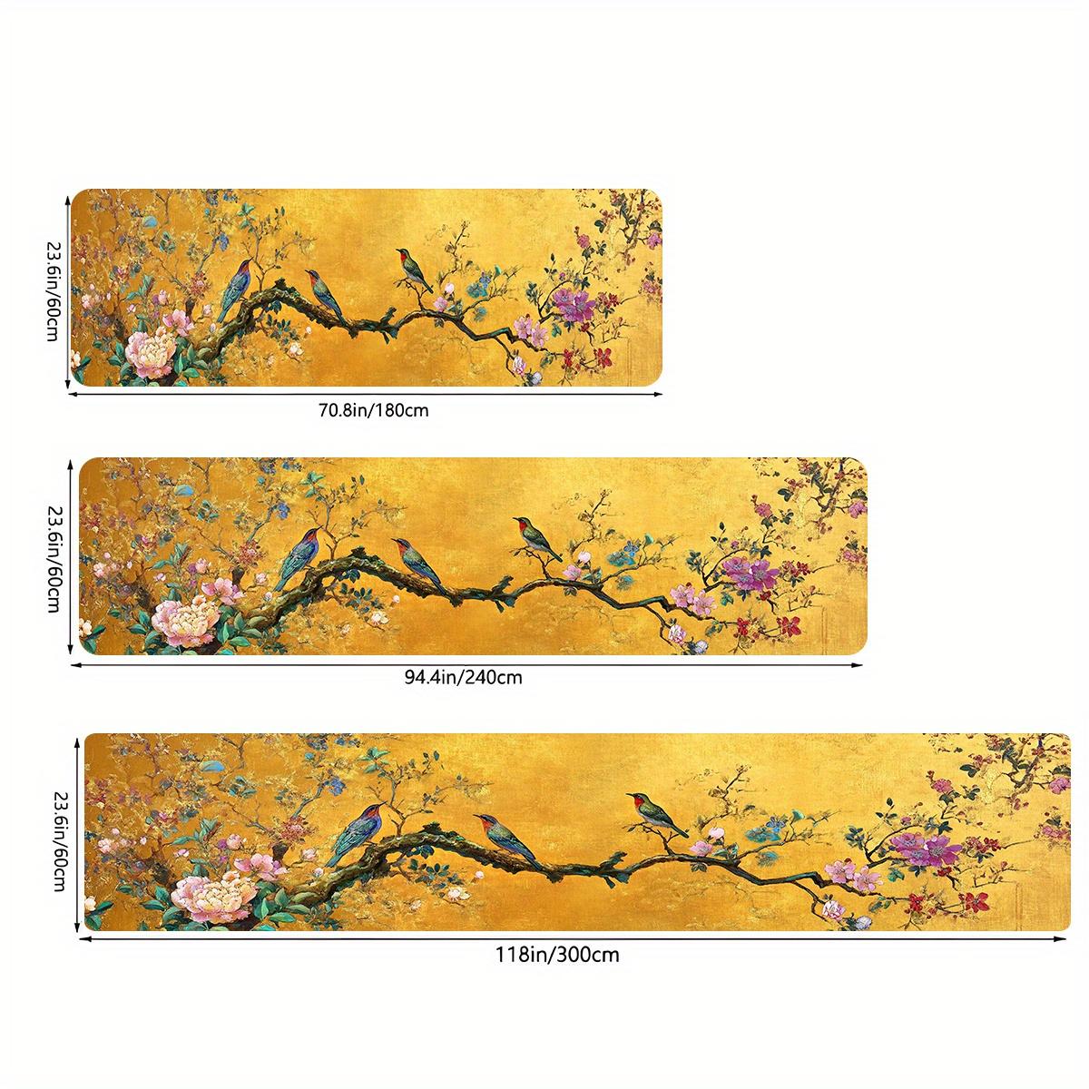 

VIKAMA Chinese-Style Carpet Floral Pattern Doormat Yellow Runner Rug Rug For Bedroom Carpet For Live Room Bathroom Mat Home Deco 40X120CM (1.3X3.9FT