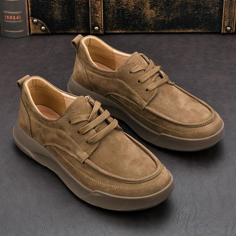 New 2025 Spring Men's Shoes Comfortable Soft Soled Genuine Leather Breathable Business Commuter Lace Retro Casual Men's Leather Shoes