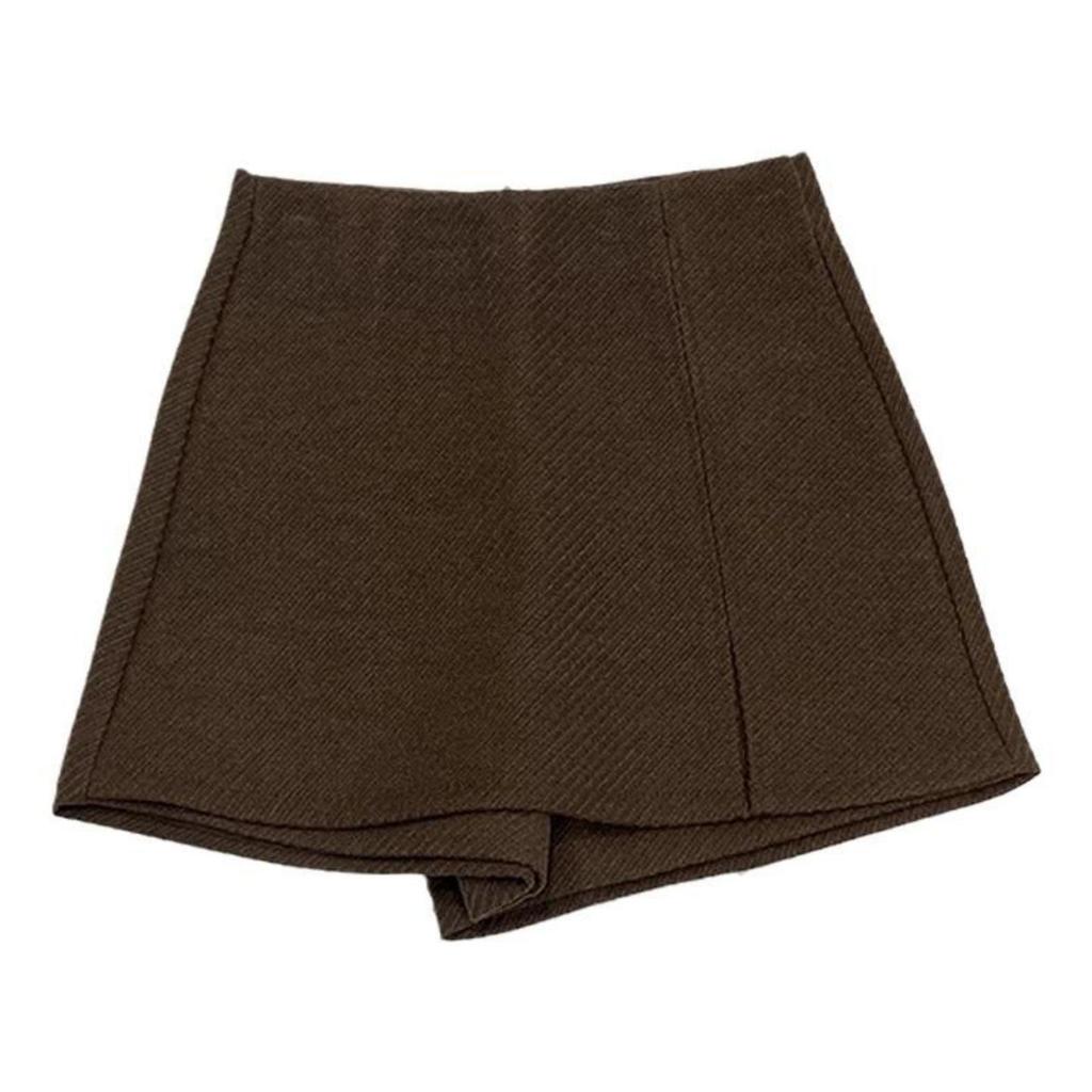 Women's Plus Size Grey Woolen A-Line Casual Skirt Pants - Korean Style High-Waisted Winter Shorts Skirt