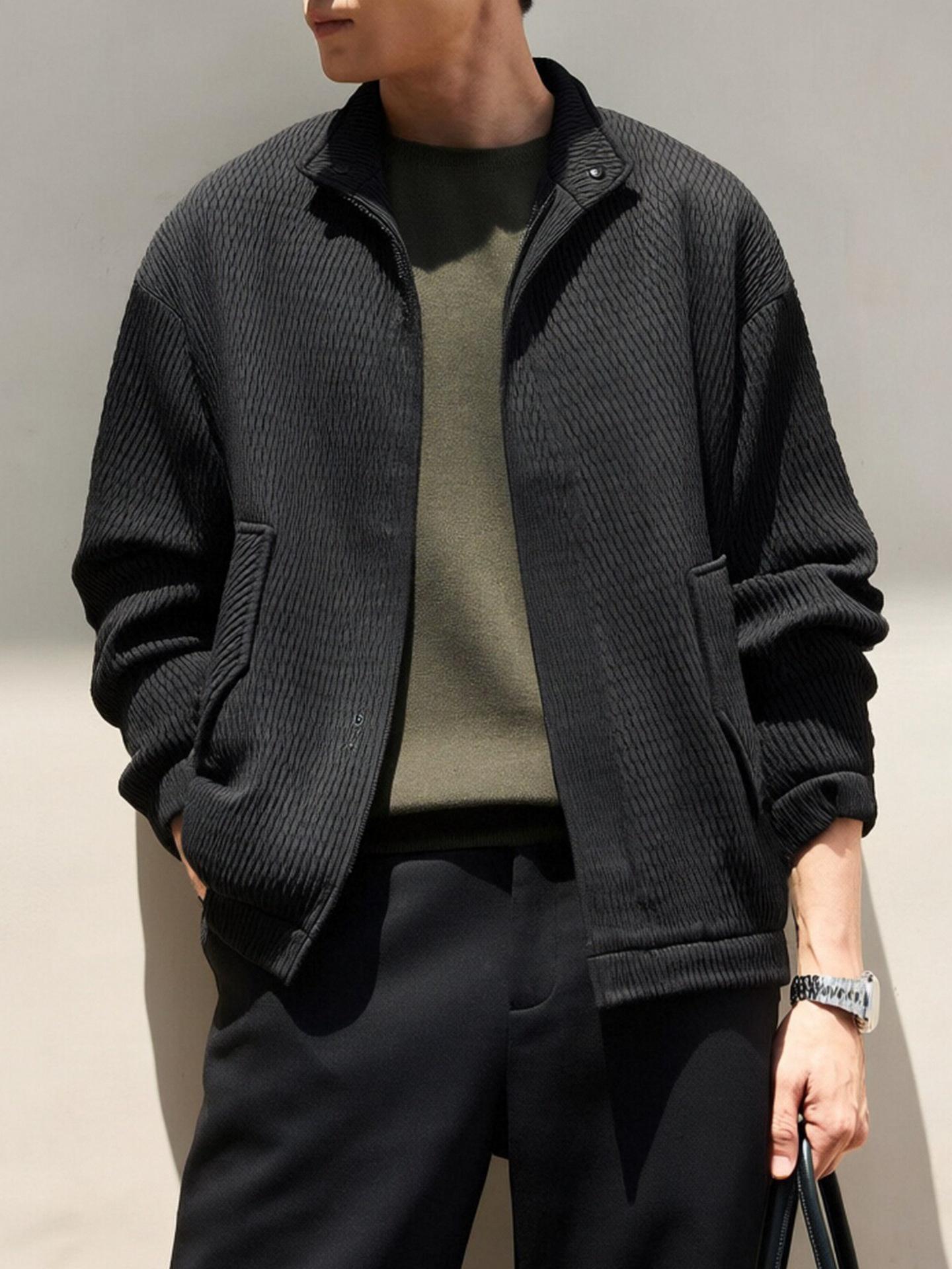 Мужская осенне-зимняя свободная куртка-кардиган на молнии с принтом под дерево L 125-140 lbs recommended чёрный 7690₽