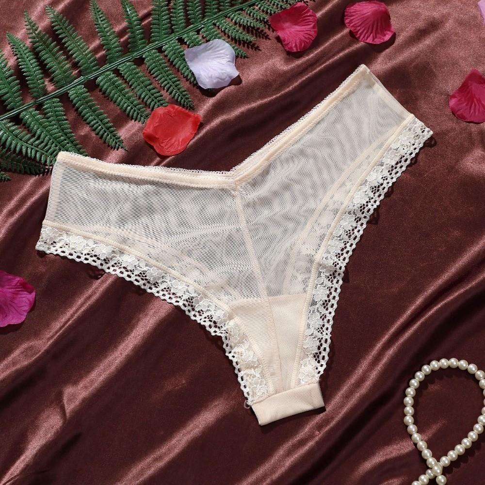Low Waist Lace Flower Transparent Briefs Female Lingerie Romantic T Panties Lady