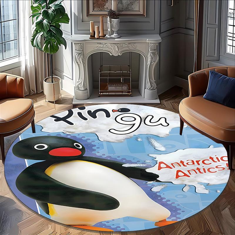 1pc Pingu1 Carpet, Round Rug, Comfortable, Suitable for Entryways, Living Rooms, Office, And Bedrooms, Christmas Decoration