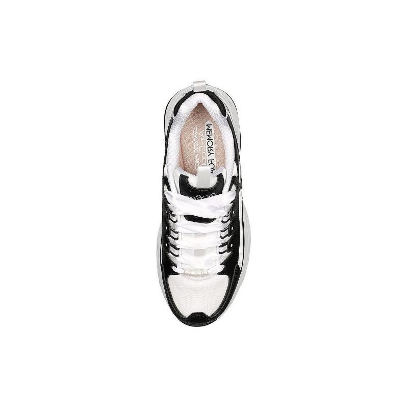 Skechers D'LITES 4.0 Pearl Bear Women Textile Leather Low Top Dad Shoes White Black 896156-BKW