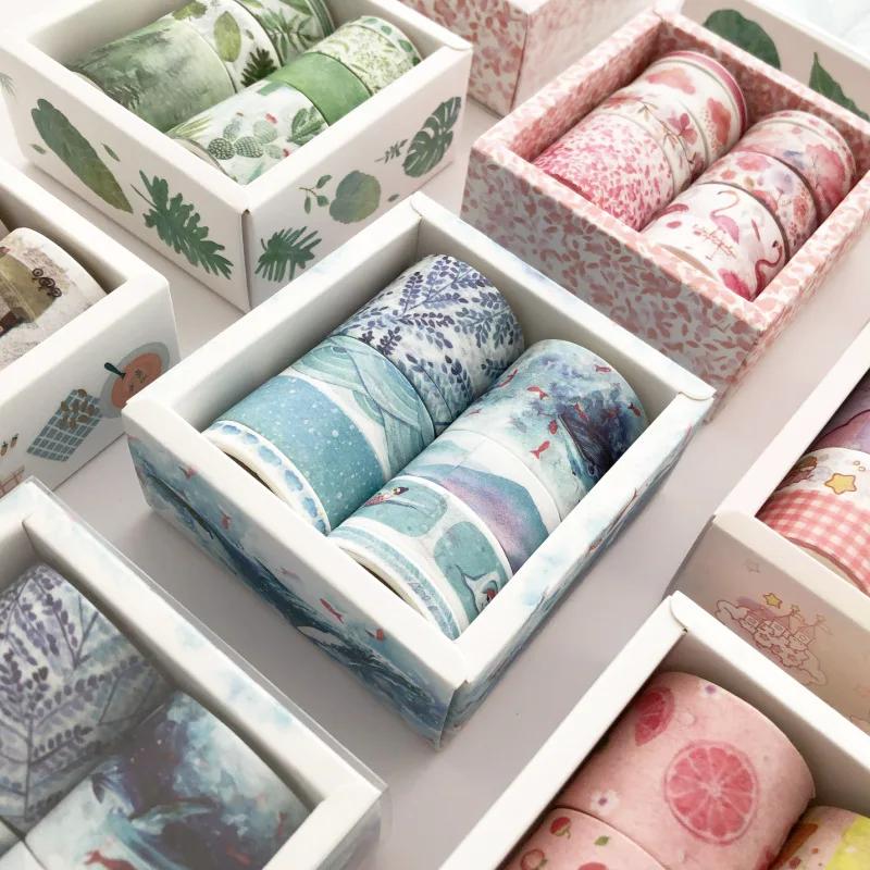 8 Rolls Per Box Green Plant Decoration Magazine DIY Scrapbook Cute Ledger Stickers Tags Masking Tape Stationery Tape