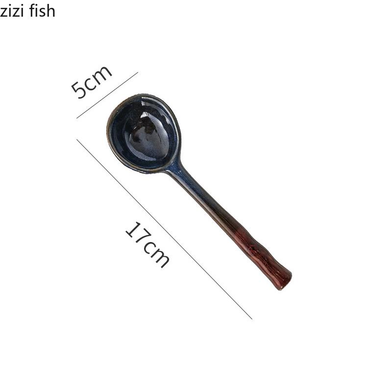 Japanese Style Coarse Pottery Spoon Creative Coffee Spoon Dessert Spoon Restaurant Cute Long Handled Rice Spoons Kitchen Tools