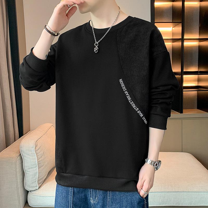 Tröja med rund hals Herr Långärmad T-shirt Höst Ny Trendig Casual Underdel Lös T-shirt Topp för Män