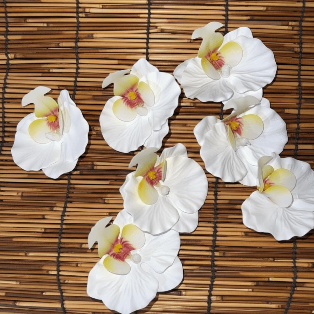 6pcs Silk Butterfly Orchid Flower Head 9cm Fake Flower Head Wedding Ornamental White&Yellow