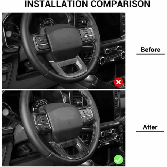 Steering Wheel Panel Cover Trim Accessories For Ford F150 2021+ Black Wood Grain