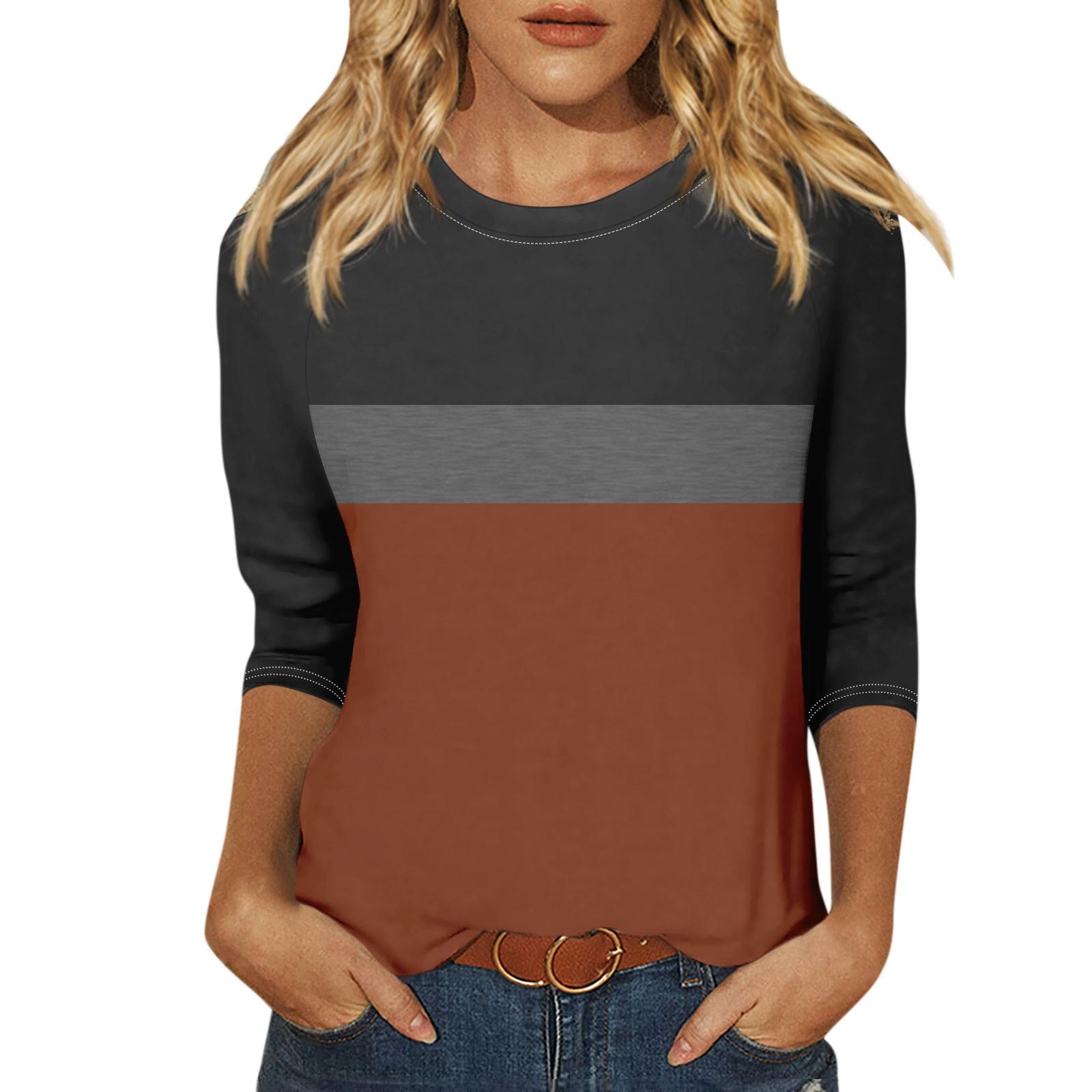 Женская модная повседневная рубашка с круглым вырезом и рукавами 3/4 — фото 3