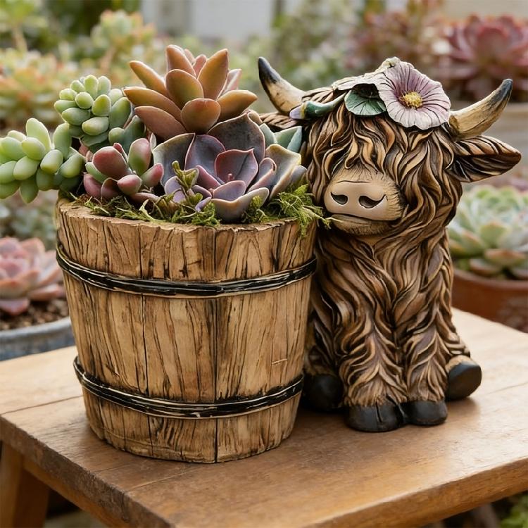 Pot de fleurs motif vache de dessin animé Pot de fleurs Pot de jardin Pot pour plantes succulentes en plastique Support de plante pour la maison le bureau Ornement de bureau