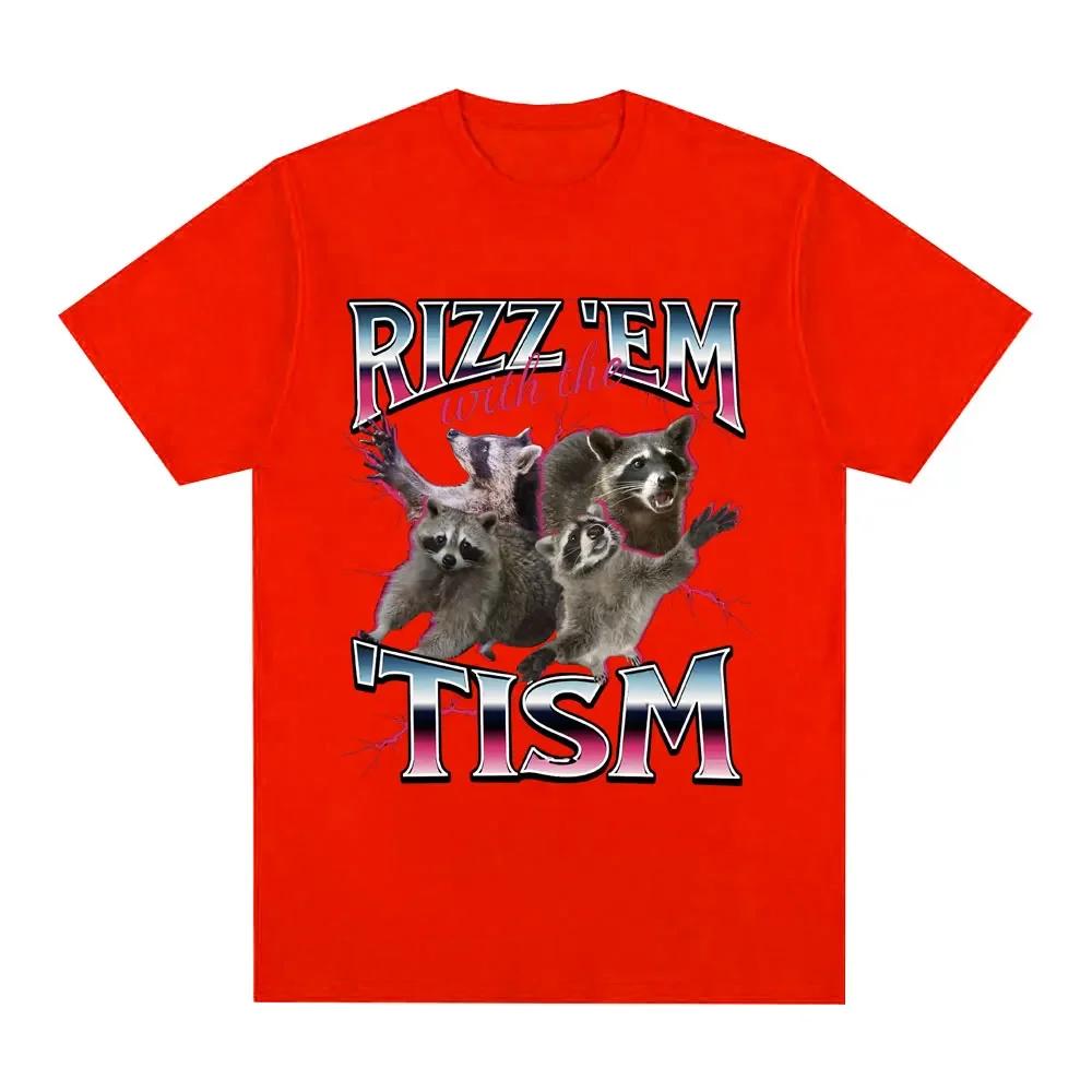 Rizz Em with The Tism Autism Racoon Tshirt Summer Casual Fashion Short Sleeve T-shirt Women's Extra Large T-shirt