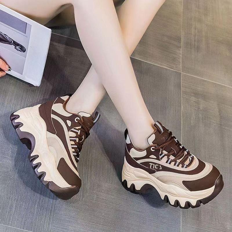 Women's Height Increase Chunky Sneakers  Autumn Winter Thick Sole Trendy Casual Fashion Lace Up Shoes for Women