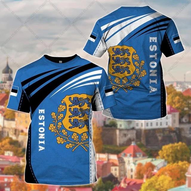 Estonia Flag Coat of Arms Graphic Tee Summer Casual Pullover Men's Fashion O-neck T-shirts Boys Oversized Short Sleeve Tops