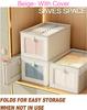 Foldable Clothes Storage Box with Transparent Window, Oxford Cloth, Household, Dustproof, 1Pc