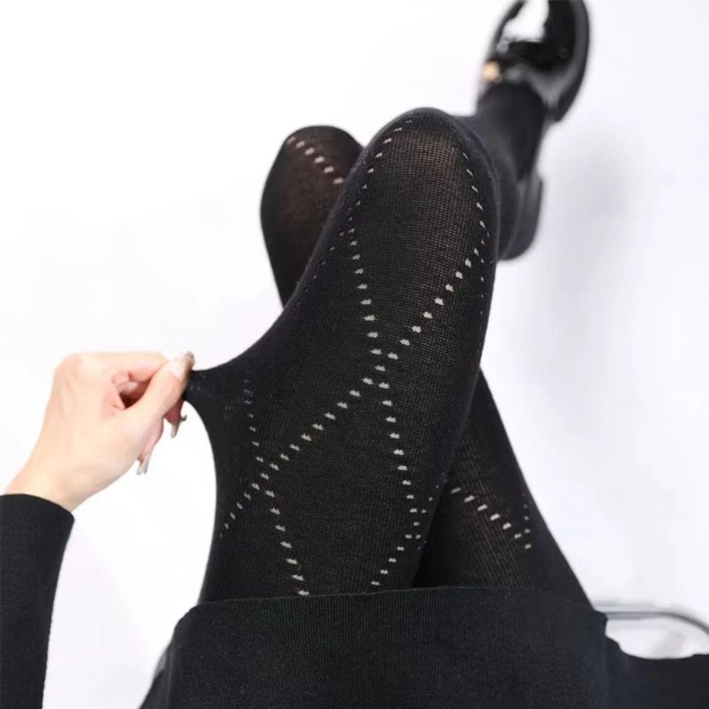 Retro Fashion Jacquard Pattern Knitted Tights High Waist Elastic Stockings Skinny Slimming Pantyhose Autumn Winter