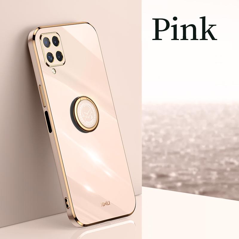Gold Frame Plating Ring Stand Holder Case For Samsung Galaxy A22 A32 A72 A82 M32 4G 5G S10 S20 FE S21 Plus Ultra Lens Protection Soft TPU Back Cover