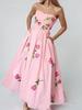 European American Women's Floral Square Neck Spring Dress with Slit