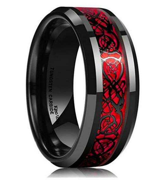 Men's Two-Tone Dragon Pattern Tungsten and Titanium Ring