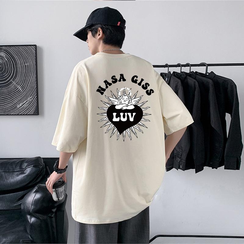 Heavyweight Combed Cotton T-Shirt Youth Loose Fit Half Sleeve Graphic Print Tee