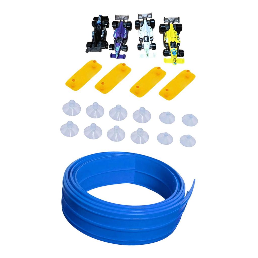 395cm Portable Flex Car Ramp Track Set with 4 Cars Toy Professional , Blue Accessories for Physics