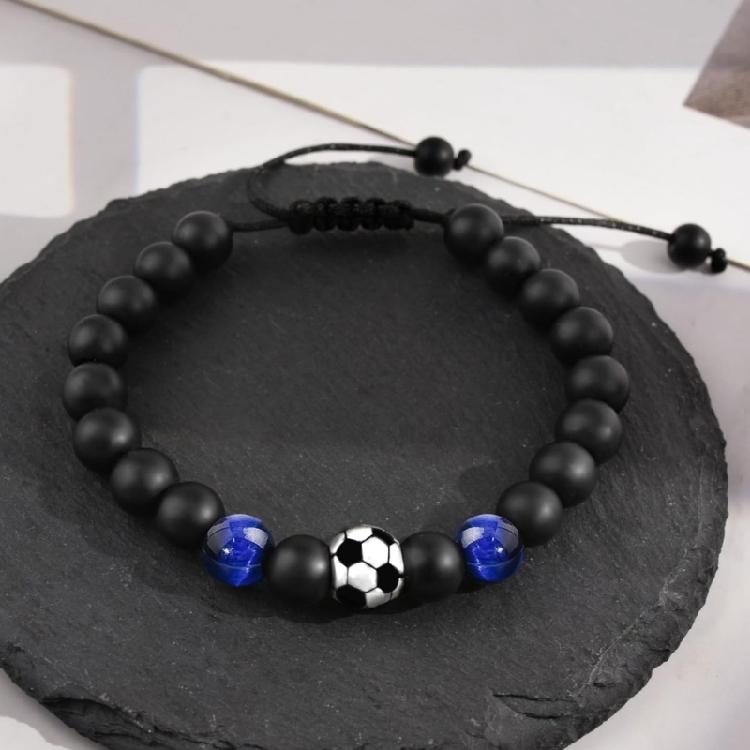 Football Inspired Elastic Bracelet Round Glass Beads Stretch Cord Comfortable Fashion Jewelry for Active Lifestyle