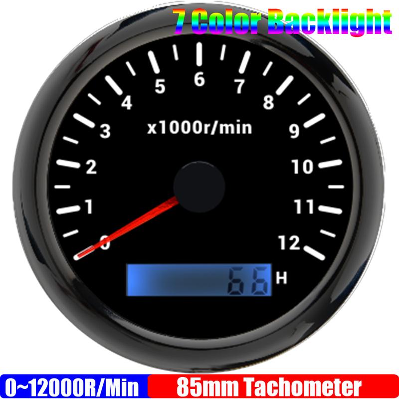 0~12000R/min,0~2000RPM 85mm Tachometer 7 Color Backlight Pointer Tacho Gauge Waterproof for Auto Car Boat Yacht RV 12V24V