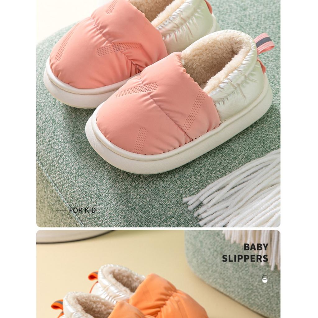 Children's Cotton Slippers Winter Bag Heel Waterproof and Anti Slip Small, Medium and Large Boys and Girls Thick Soft Sole with Plush Cotton Shoes