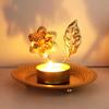 2 Pcs Round Plant Shape Candlestick Gold Iron Candle Holder 8-style Leaf Candlestick Stand Desktop