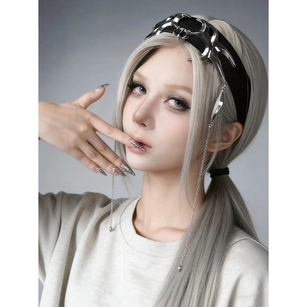 Women's Edgy Punk Jewelry Accessories Headband with Chain Detail for Fashion-Forward Streetwear Looks