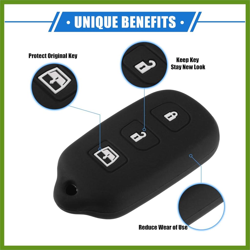 2 Pcs Key Fob Case Cover Compatible for Toyota 4Runner 1999-2009 4 Button, Durable Silicone Black Remote Key Case Protector Replace Parts Vehicle
