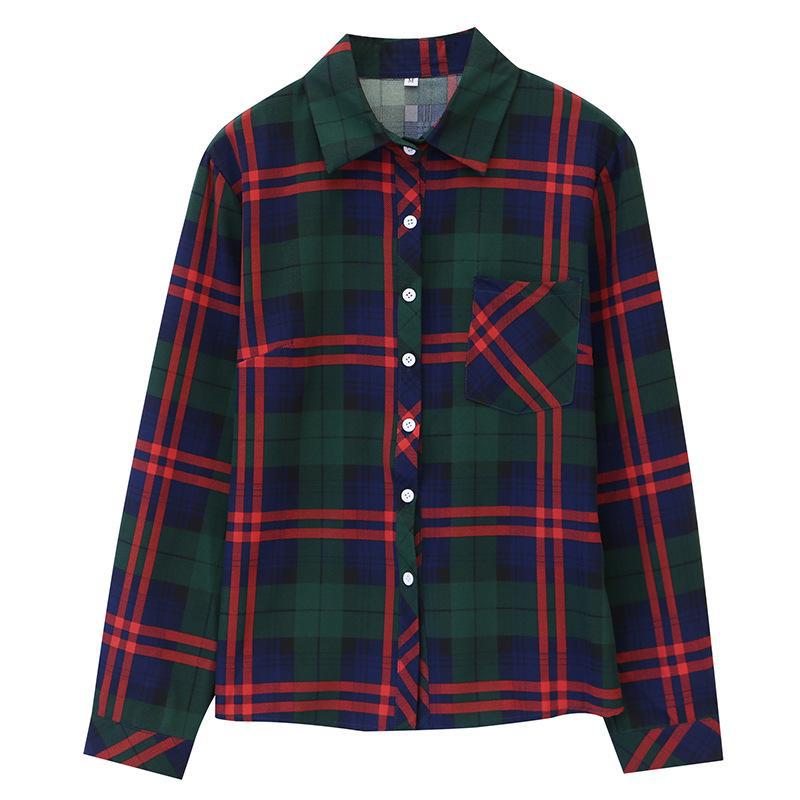 Women's Long Sleeve Retro Plaid Shirt - Korean Hong Kong Style, Loose Fit, Large Size, Spring/Autumn Casual Jacket.