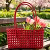 Solid Color Weave Tote Bag with Handle Summer Shoulder Bag Simple Woven Shoulder Bag for Outdoor Fruit Picking Flower Arranging