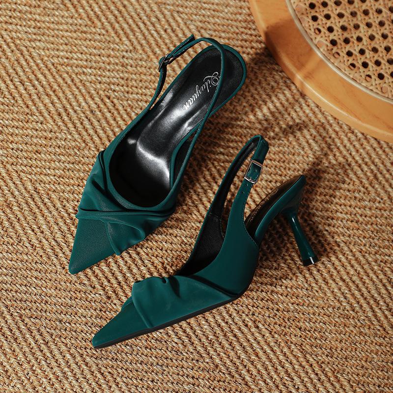 French Bag Head Sandals Women's 2025 New Summer Large Size Women's Shoes Green Pointed High Heels Stiletto Empty Shoes