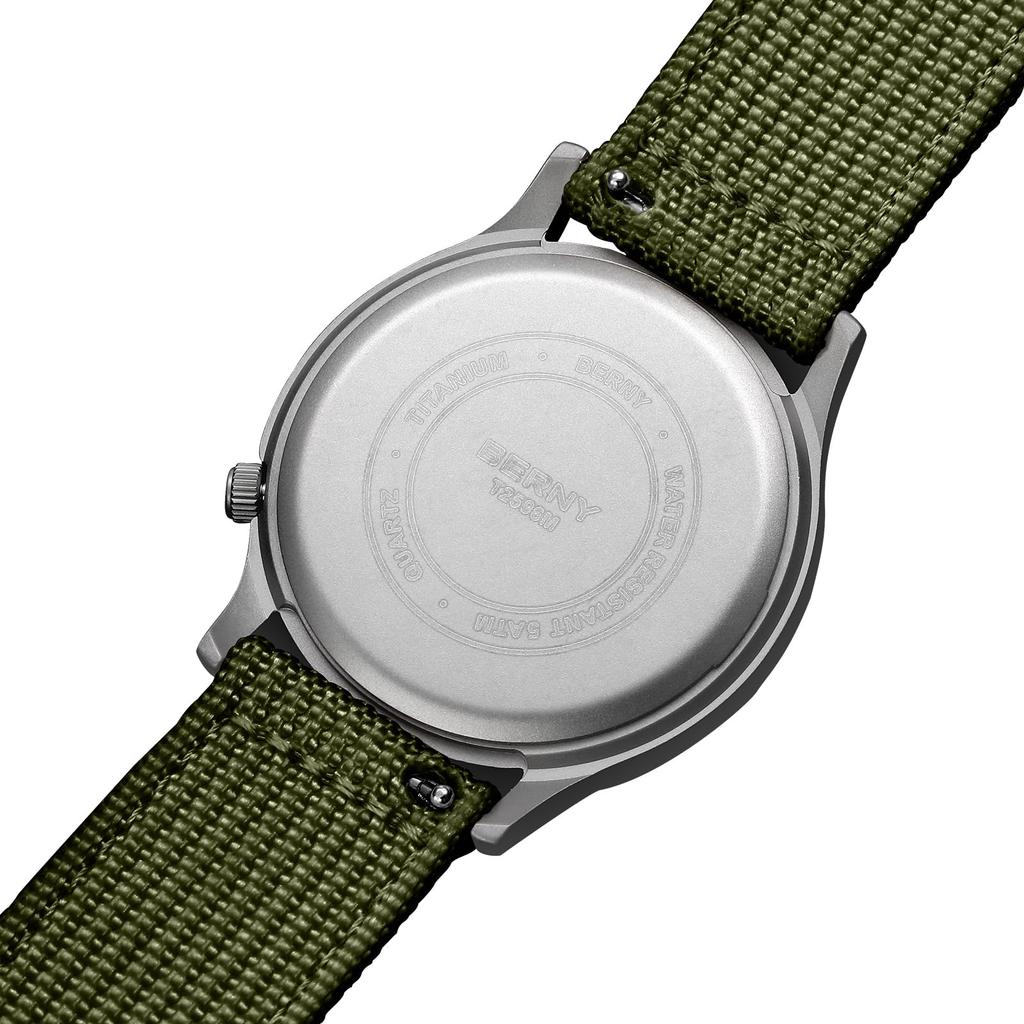 BERNY Titanuhr mit japanischem Quarzwerk mit schleichender Sekunde, analoge Quarzuhr für Herren und 5 ATM wasserdicht und Canvas-Armband, Herrenuhr (VH31), Frauen,