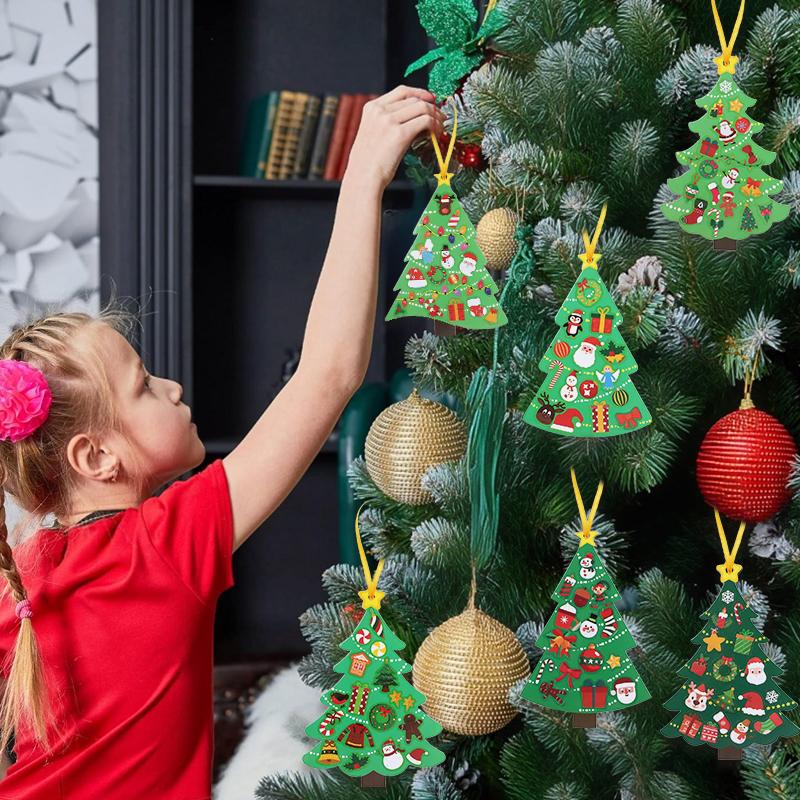 24pcs/set DIY Christmas Tree Craft Kit with Stickers Kids Gift Favors New Year Party Home Decoration Xmas Tree Hanging Ornament