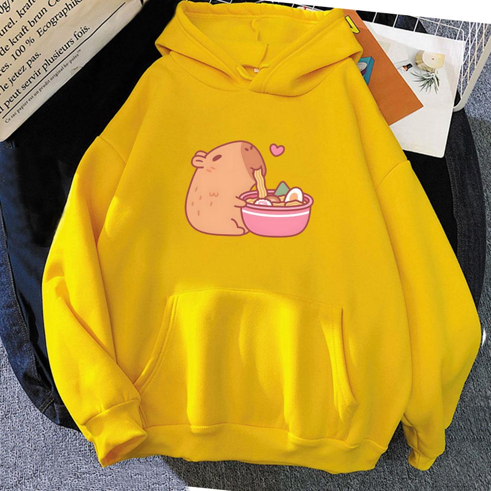 Cute Capybara Eating Ramen Hoodies Kawaii Cartoon Graphic Printing Sweatshirts Winter Hooded Pullovers Sudaderas Para Mujer Girl