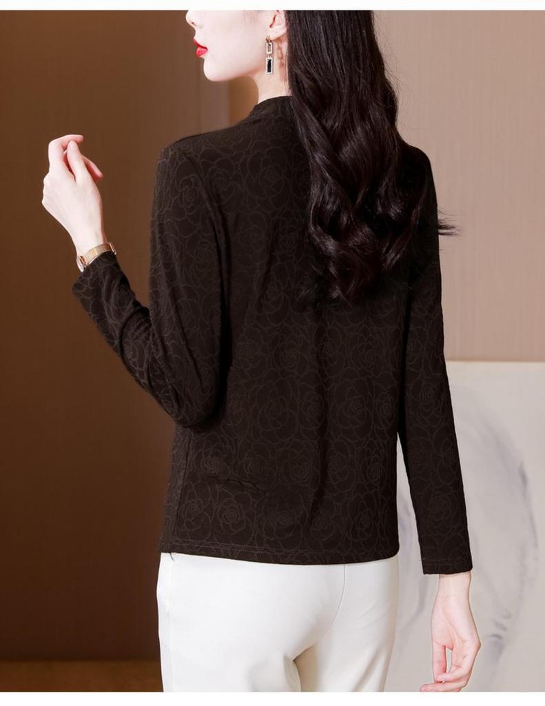 Elegant Retro Lace High-Neck Long Sleeve Women's T-Shirt for Spring