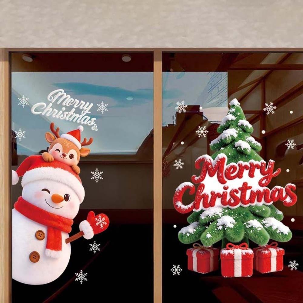 Double Sided Christmas Window Sticker Removable PVC Xmas Tree Mural Winter Celebration