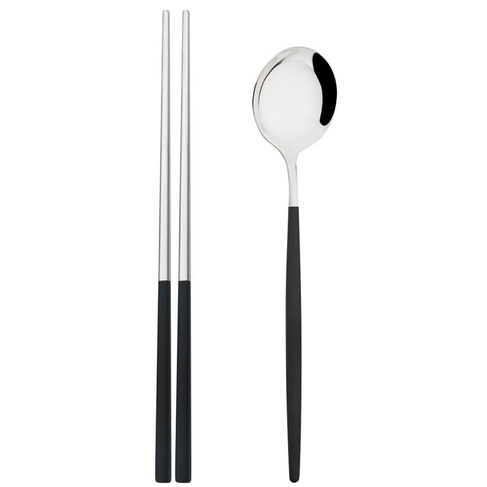 Gold 2Pcs Stainless Steel Tableware Set Mirror Dinner Spoon 304 Chopsticks Cutlery Set Lunch Dinner Set Portable Travel Dinnerware