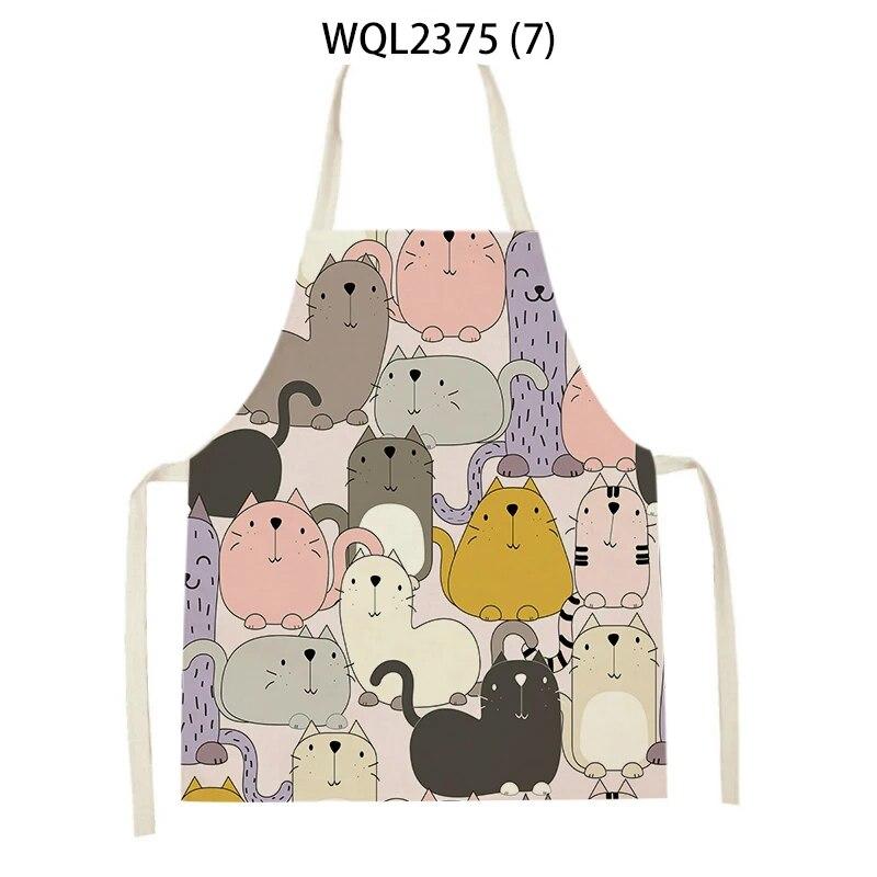 1Pcs Cat Graphic Printed Home Kitchen Apron Linen Sleeveless Antifouling Kids Bib Chef Cooking Baking Apron Home Cleaning Tools