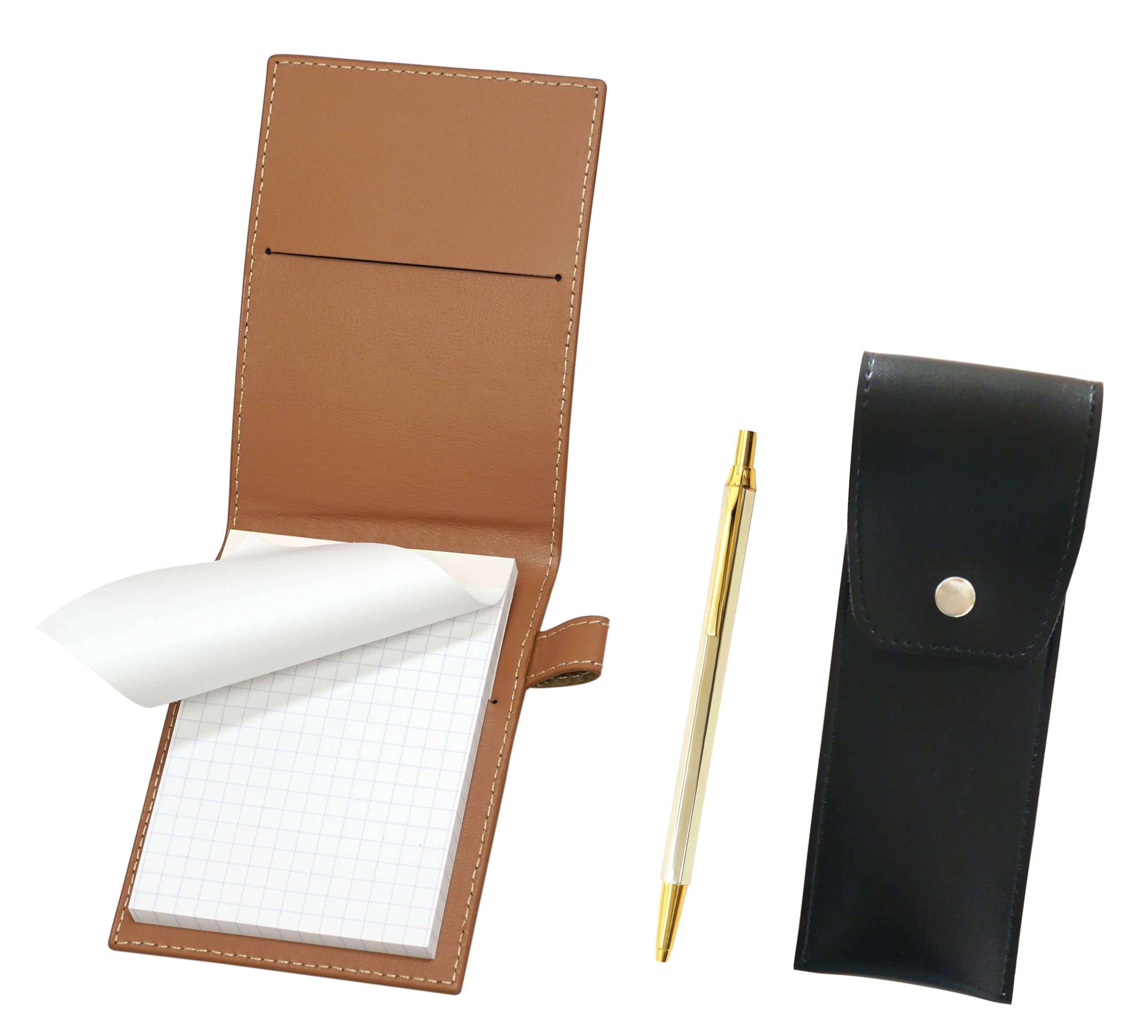 

Mocha recycled cowhide mini notebook cover with black pen case and Z66 hexagonal metal ballpoint pen set round-button gold-plated (LS022PM-BRSB-Z66KB) золотой