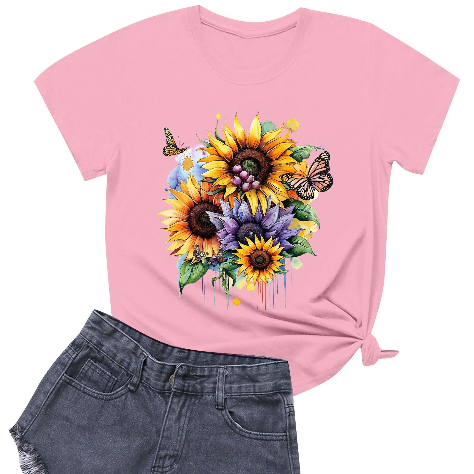 

Женская модная повседневная футболка с круглым вырезом и короткими рукавами L розовый