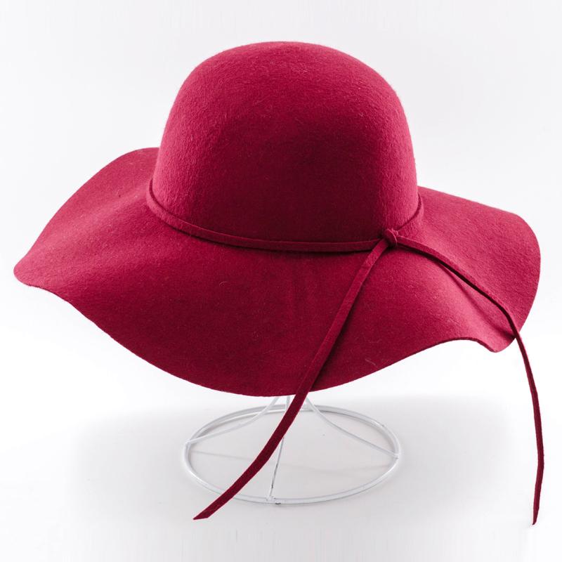 Girls Wool Fedoras Hat Wide Brim Hight Quality Wool Dome Hat Female Fedoras Woolen Cap Beach Cap Hair British Long Hat B-8746
