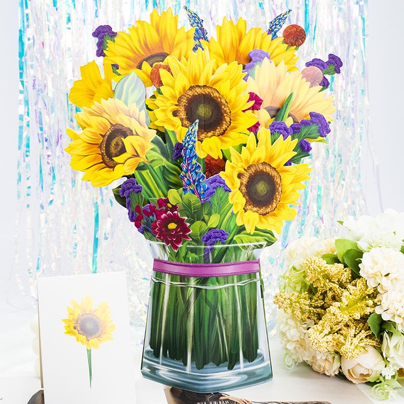Premium 3D Pop Up Flower Bouquet Card Mothers Day Present Valentines Day Anniversary Birthday Greeting Cards Thank You Wishes Gifts