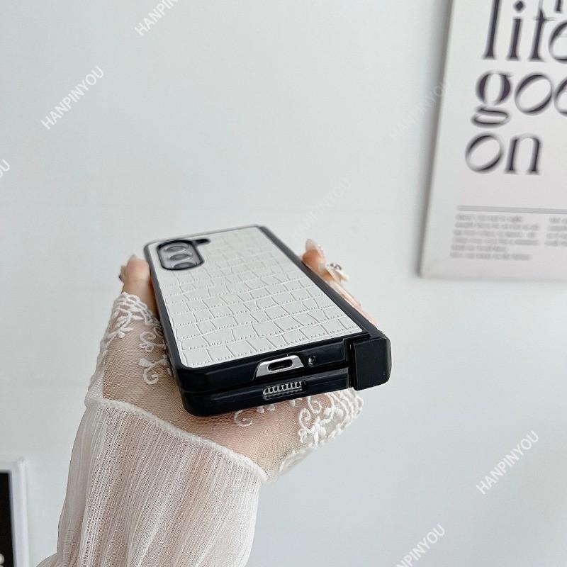 Leather Crocodile Pattern Texture Flip Case For Samsung Galaxy Z Fold6 Fold5 Fold4 Fold3 Hinge Style Back Cover Anti Drop Protector Shell