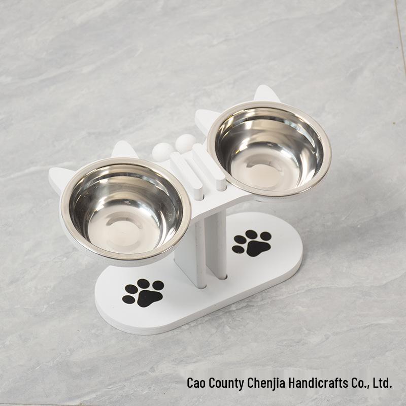 Slanted Wooden Pet Bowl Stand - Vertical Cat Feeder & Dining Table