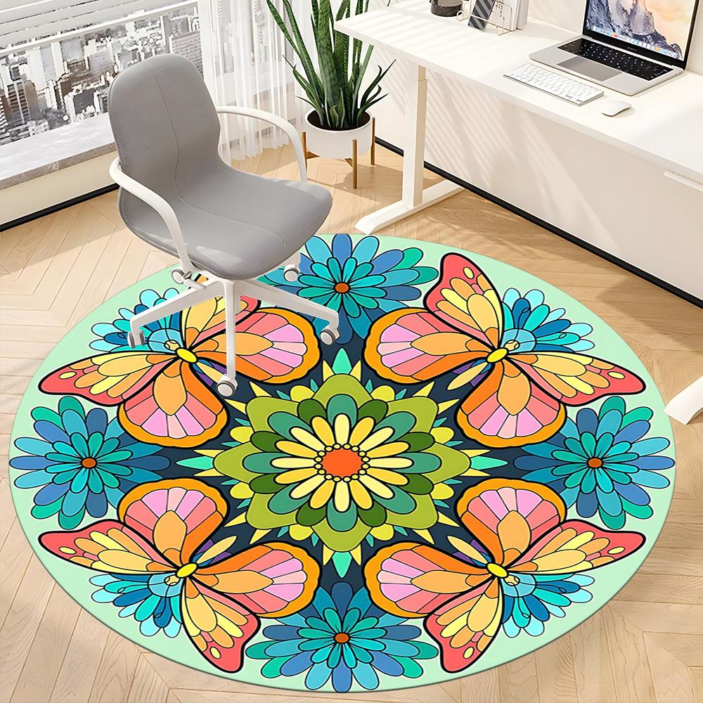 1pc Butterfly Flowers Office Round Area Rug, Under Office Chairs Bedroom Living Room Home Decor, Room Deco