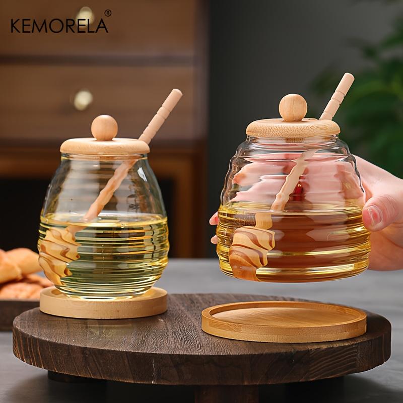 Glass Honeycomb Tank Kitchen Tools Honey Storage Container with Dipper and Lid Honey Bottle for Wedding Party Dining