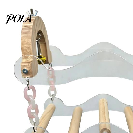 Sturdy Parrot Swing Toy, Bird Cage Perch, 5 Wooden Perch Poles, Acrylic Hanging Toy Frame with Bells for Small Medium Parrots Budgies Cockatiels