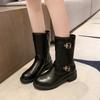 Winter Round Head Double Buckle Elegant Mid-tube Boots Fashionable New Sexy Comfortable Zipper Casual Walking Boots for Women